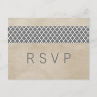 Tarjeta postal RSVP de Quatrefoil Rústico Gris