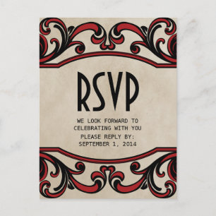 Tarjeta postal RSVP de Red Gothic Swirls