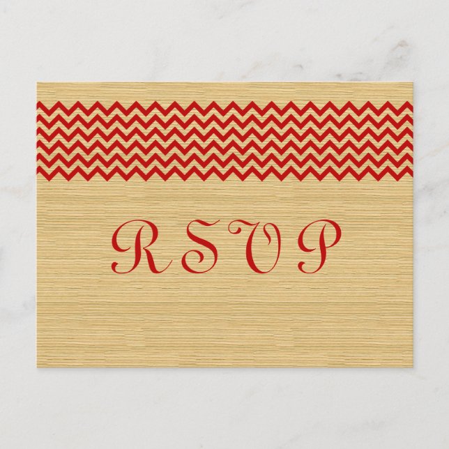 Tarjeta postal RSVP de Red Rustic Chevron (Anverso)