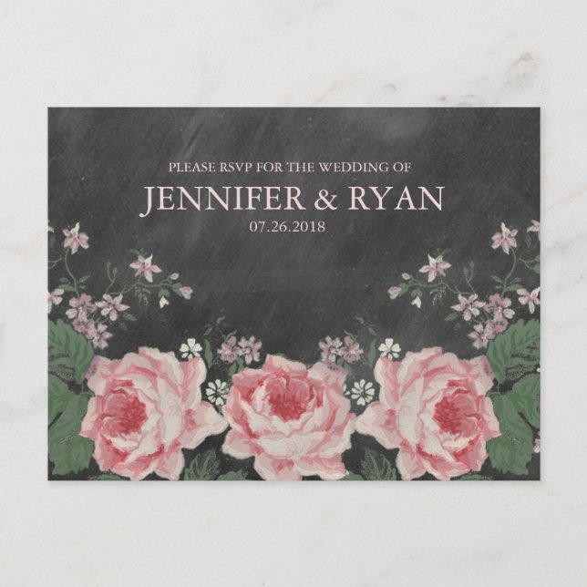 Tarjeta postal RSVP de Rosa de pizarra de calzado  (Anverso)