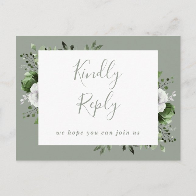 Tarjeta postal RSVP de Sage Green Floral Sage (Anverso)