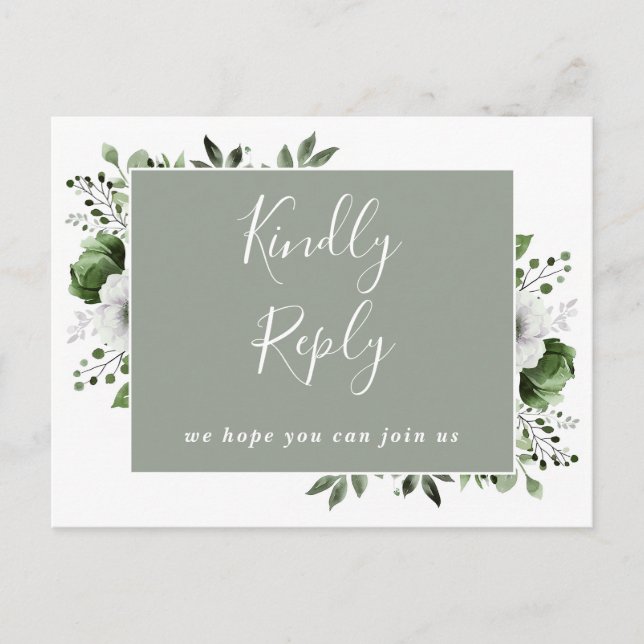 Tarjeta postal RSVP de Sage Green Floral Sage (Anverso)
