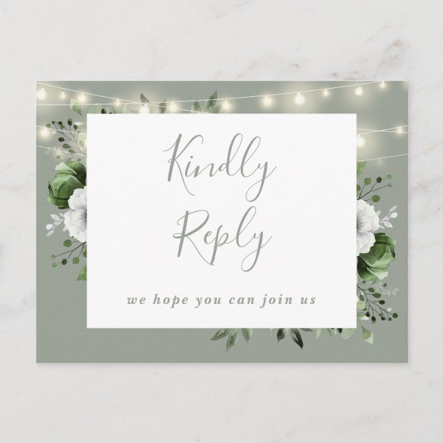 Tarjeta postal RSVP de Sage Green Floral Sage (Anverso)