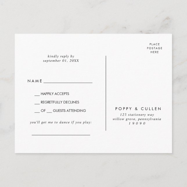 Tarjeta postal RSVP de solicitud de canción de tip (Reverso)