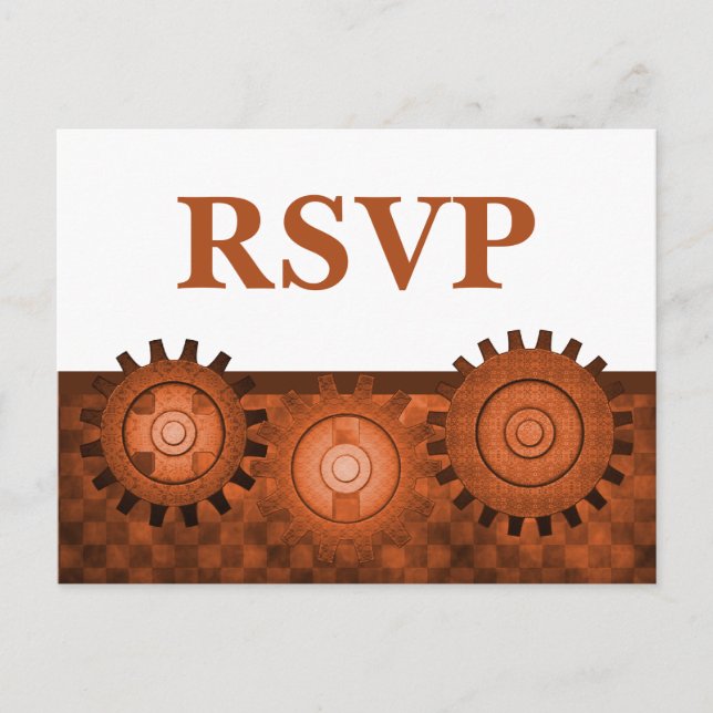 Tarjeta postal RSVP de Steampunk Gears, Naranja (Anverso)