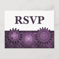 Tarjeta postal RSVP de Steampunk Gears, púrpura