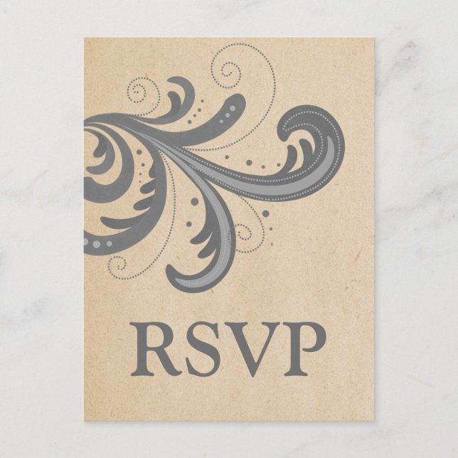 Tarjeta postal RSVP de Swirls con estilo Gris (Anverso)