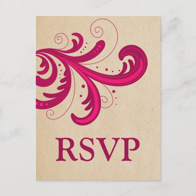 Tarjeta postal RSVP de Swirls con estilo rosa (Anverso)