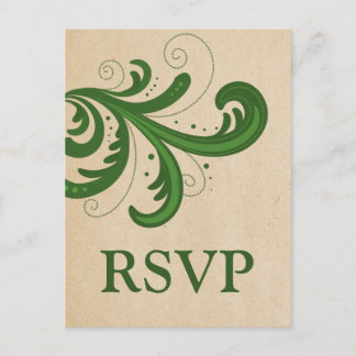 Tarjeta postal RSVP de Swirls de estilo verde