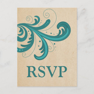 Tarjeta postal RSVP de Swirls de estilo verde azul