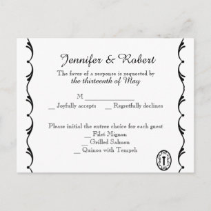 Tarjeta postal RSVP de tecla blanca y negra
