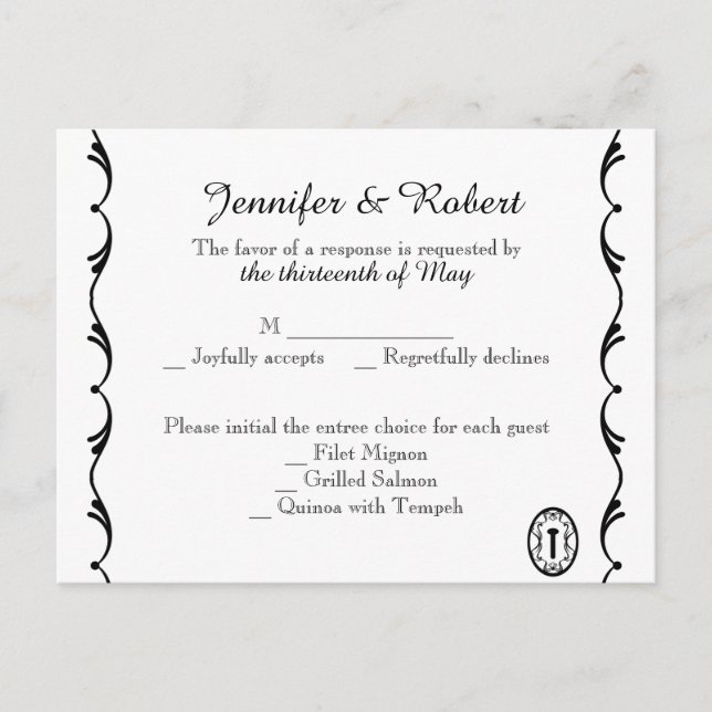 Tarjeta postal RSVP de tecla blanca y negra (Anverso)