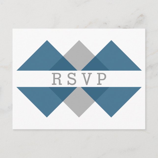 Tarjeta postal RSVP de tríada geométrica azul gris (Anverso)