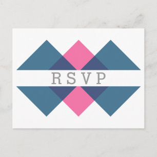 Tarjeta postal RSVP de tríada geométrica rosa azul