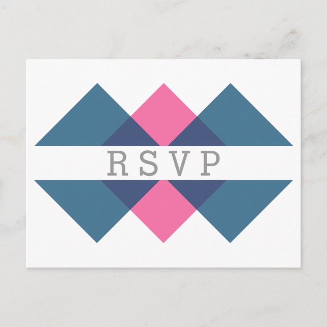 Tarjeta postal RSVP de tríada geométrica rosa azul (Anverso)