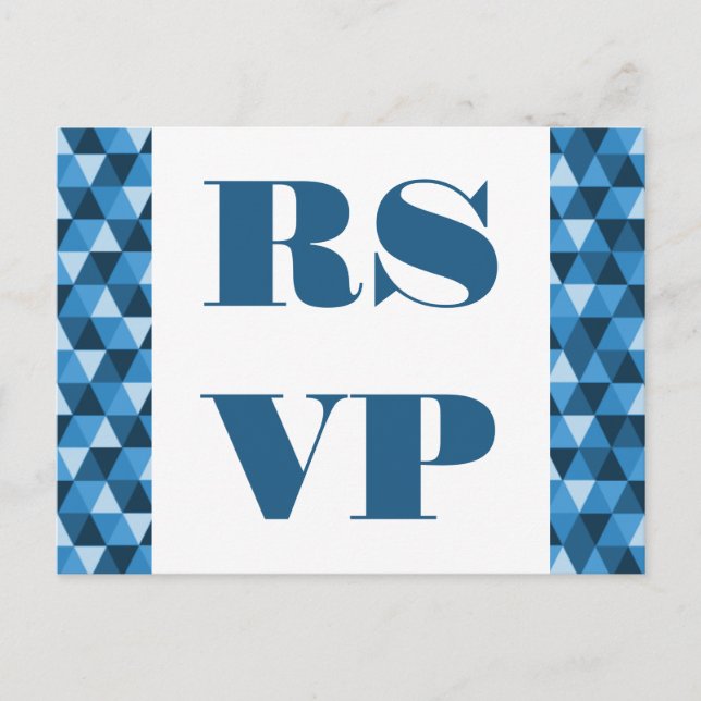 Tarjeta postal RSVP de triángulos geométricos azul (Anverso)