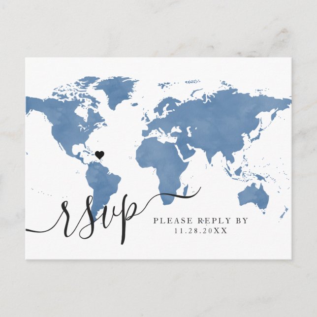 Tarjeta postal RSVP del mapa del mundo de viajes C (Anverso)