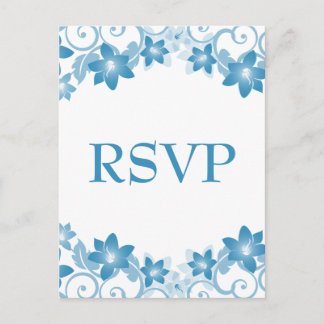 Tarjeta postal RSVP floral simple azul