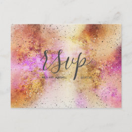 Tarjeta postal Rsvp Gold Pink Sky Watercolor Weddi