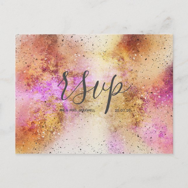 Tarjeta postal Rsvp Gold Pink Sky Watercolor Weddi (Anverso)