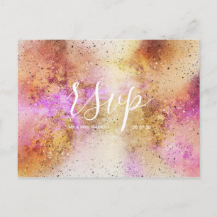Tarjeta postal Rsvp Gold Pink Sky Watercolor Weddi
