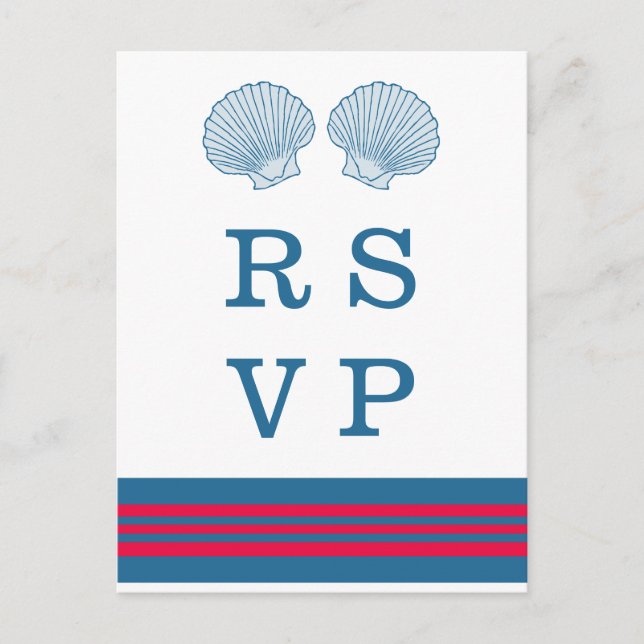 Tarjeta postal RSVP Nautical Blue Red Seashells (Anverso)
