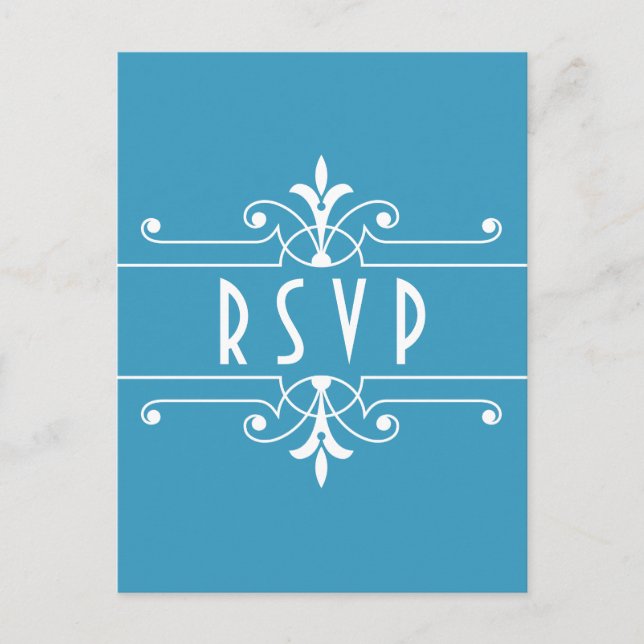 Tarjeta postal RSVP Ornamental Azul Fancy (Anverso)