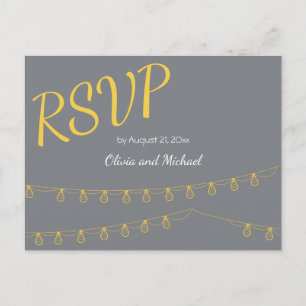 Tarjeta postal RSVP para boda en amarillo y gris