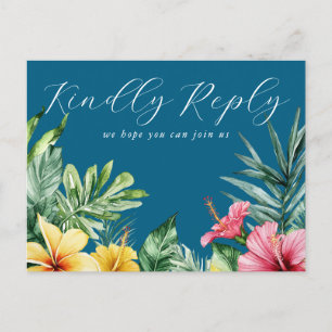Tarjeta postal RSVP para Canción Floral Azul Oceán