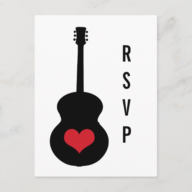 Tarjeta postal RSVP para el corazón de la guitarra (Anverso)