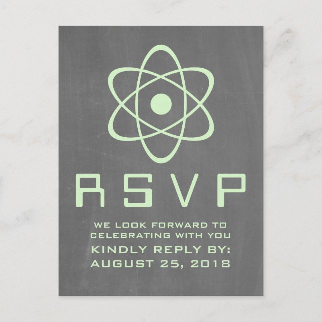 Tarjeta postal RSVP para Green Atomic Chalkboard (Anverso)