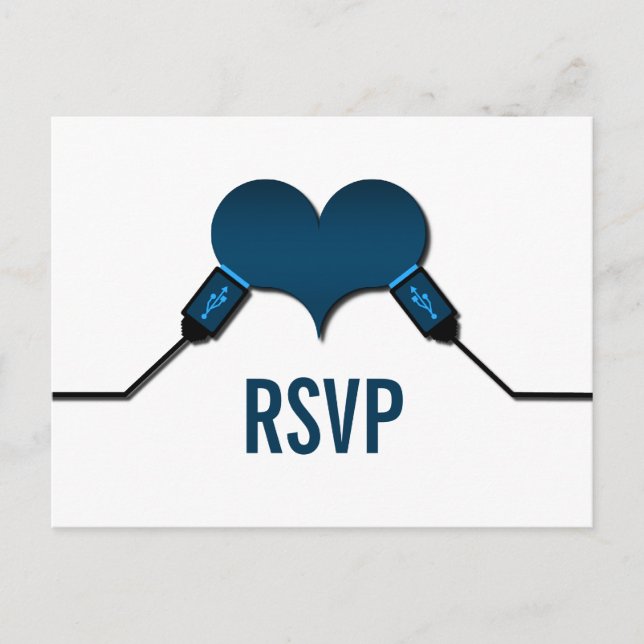 Tarjeta postal RSVP USB de conexión de amor, azul (Anverso)