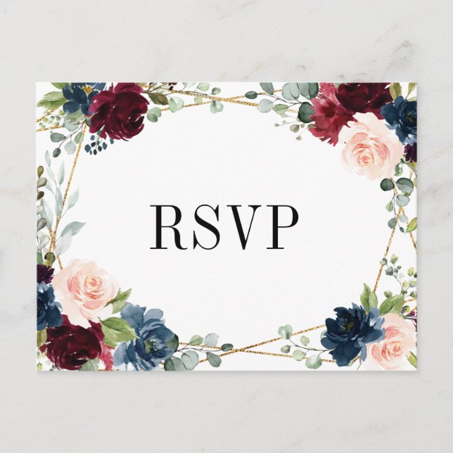 Tarjeta postal Rubor Floral Gold RSVP de la Marina (Anverso)