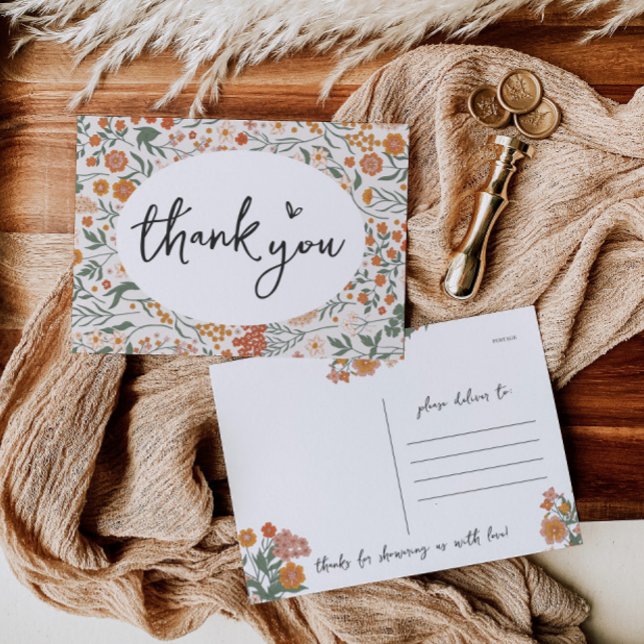 Tarjeta postal rusa de flores silvestres en Baby S (Rustic Wildflower Thank You Postcard)