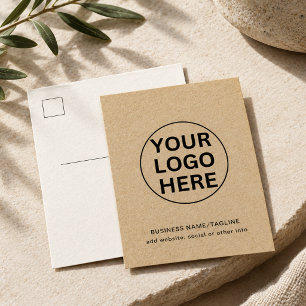Tarjeta postal rústica Kraft con logotipo de empre
