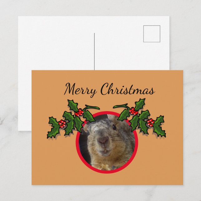 Tarjeta postal - Saludo de Navidad de ardilla (Anverso / Reverso)