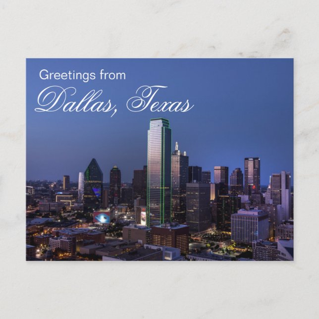 Tarjeta postal Saludos desde Dallas, Texas (Anverso)