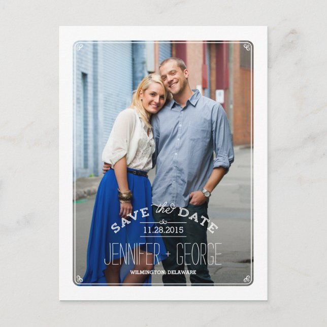 Tarjeta Postal Save The Date con Marco Sofisticado (Anverso)