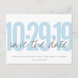 Tarjeta Postal Save The Date, fecha grande, azul p