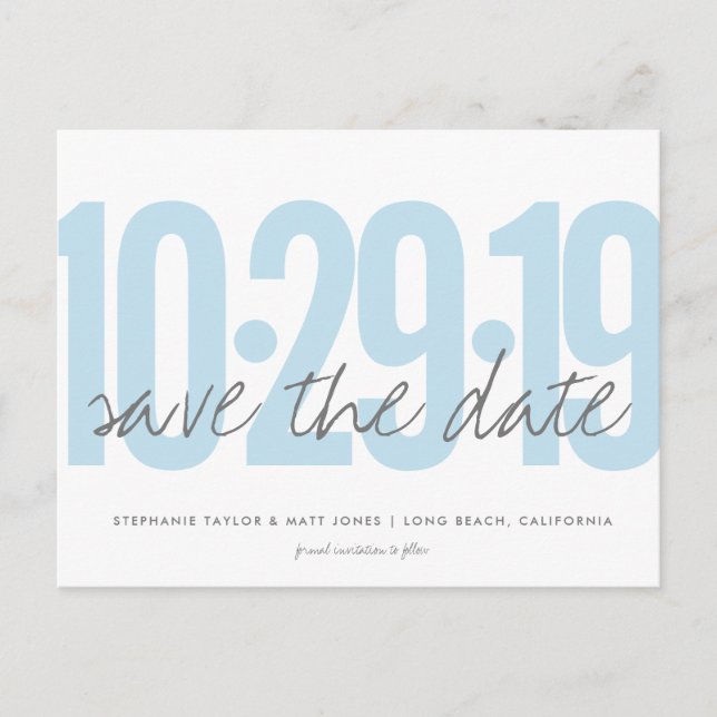 Tarjeta Postal Save The Date, fecha grande, azul p (Anverso)