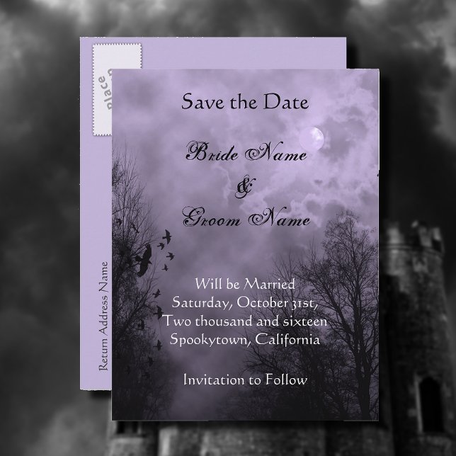 Tarjeta postal Save the Date Haunted Sky Purple Mi (Subido por el creador)