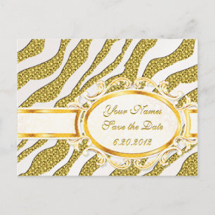 Tarjeta Postal Save the Date Rayas de Cebra Dorada