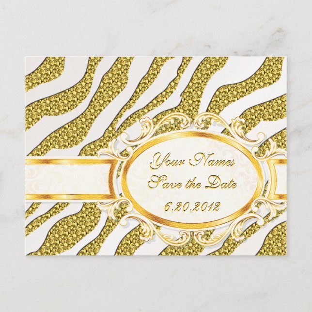 Tarjeta Postal Save the Date Rayas de Cebra Dorada (Anverso)