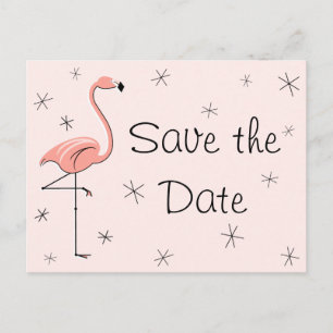 Tarjeta postal "Save the Date" rosa de fllamingo