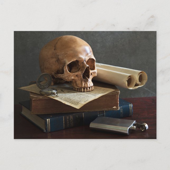 Tarjeta postal Skull on Books (Anverso)