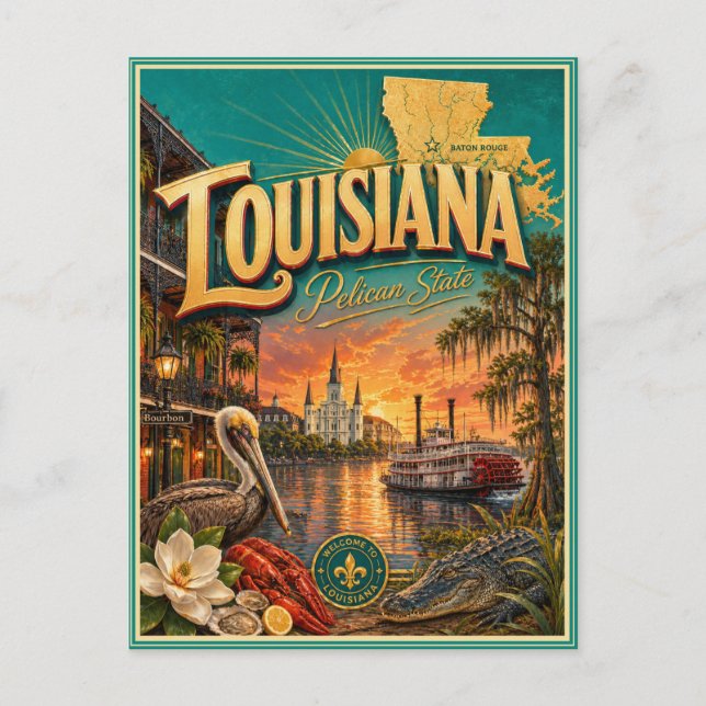 Tarjeta Postal Souvenir de Viaje Retro de Louisian (Anverso)