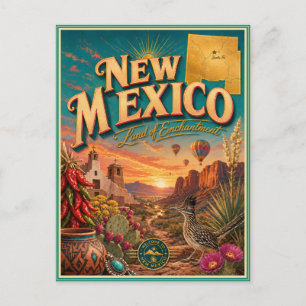 Tarjeta postal souvenir de viaje retro de Nuevo Mé