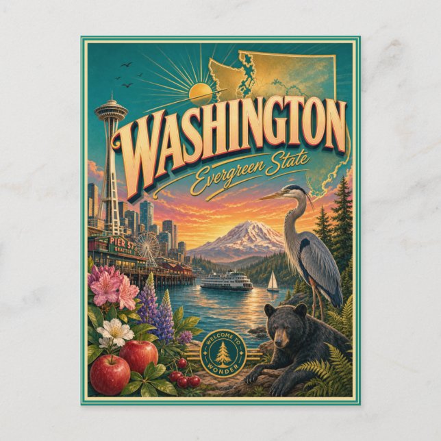 Tarjeta Postal Souvenir de Viaje Retro de Washingt (Anverso)