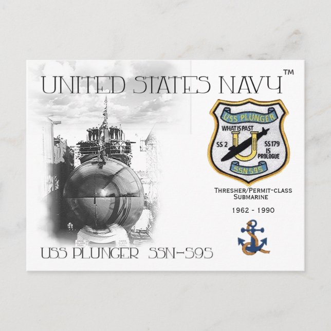 TARJETA POSTAL SUBMARINA DE USS Plunger ssn-595 (Anverso)