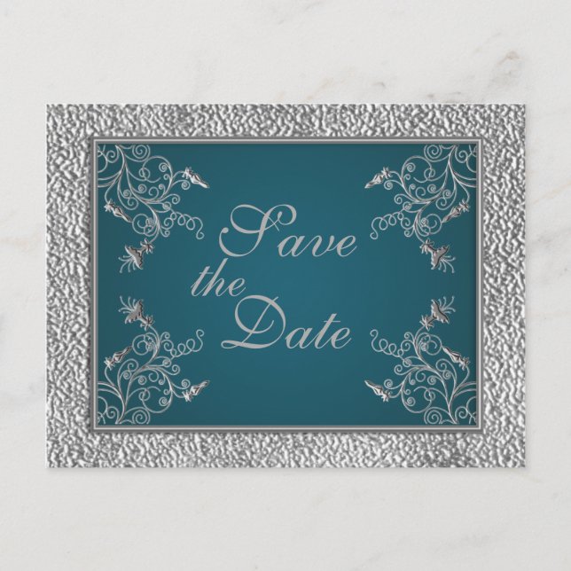 Tarjeta postal Teal on Pewter Save the Date (Anverso)